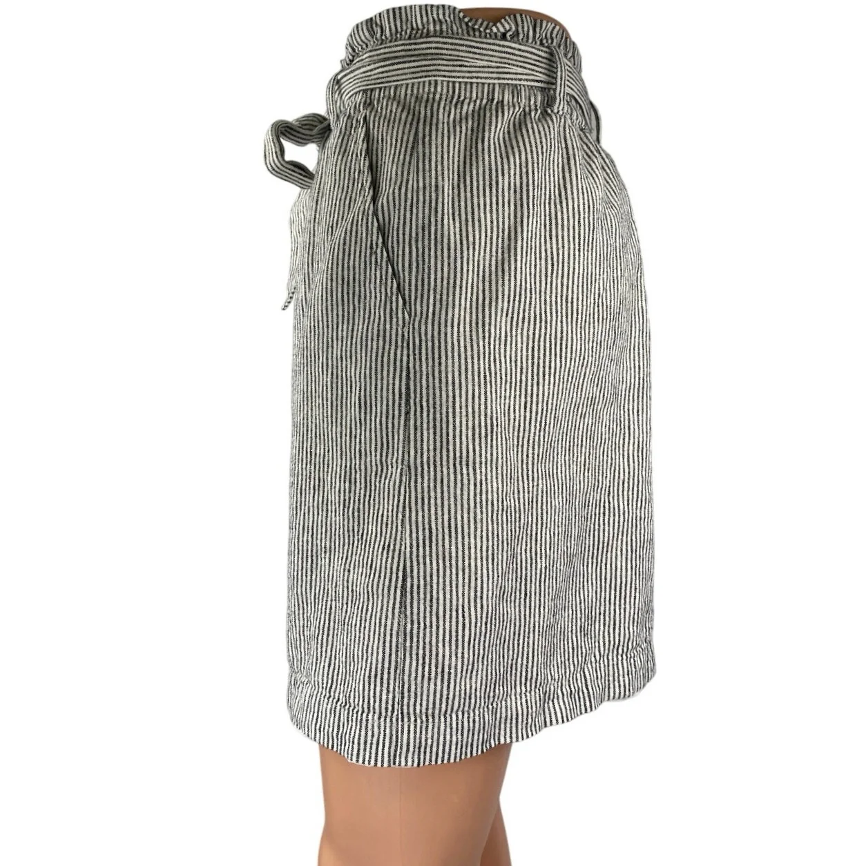 J.Crew White Black Striped Linen Belted Tie High Waist Mini A-Line Skirt Sz XXS - Image 2