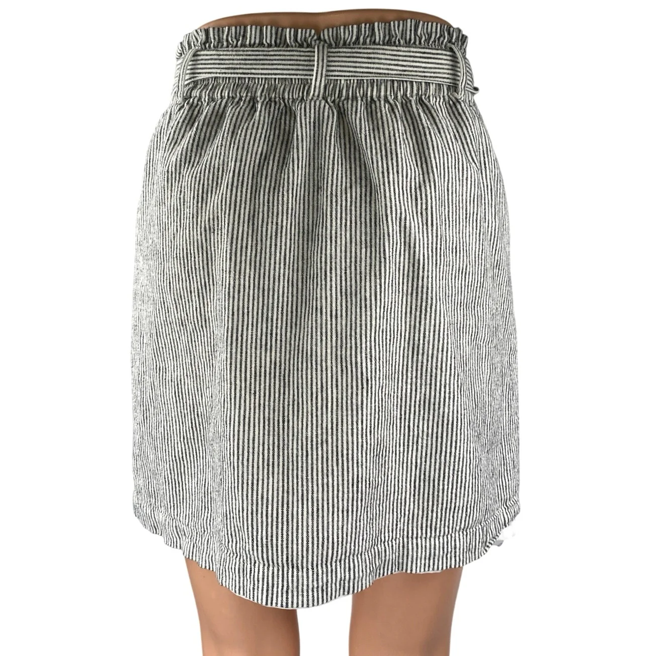 J.Crew White Black Striped Linen Belted Tie High Waist Mini A-Line Skirt Sz XXS - Image 3