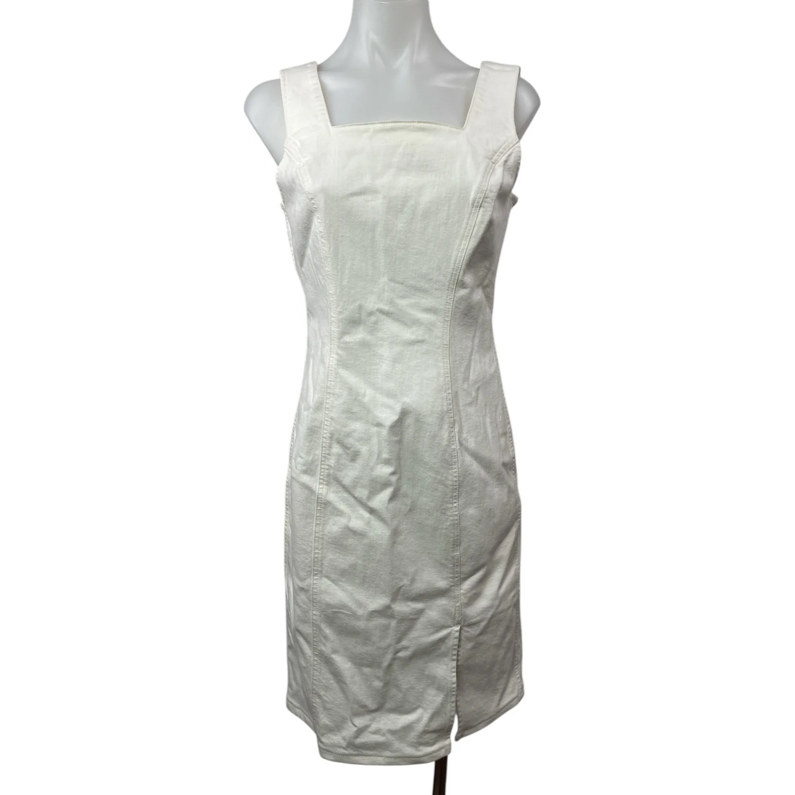 J.Crew White Square Neck Sleeveless Slit Zipper Mini Tank A-Line Denim Dress 4