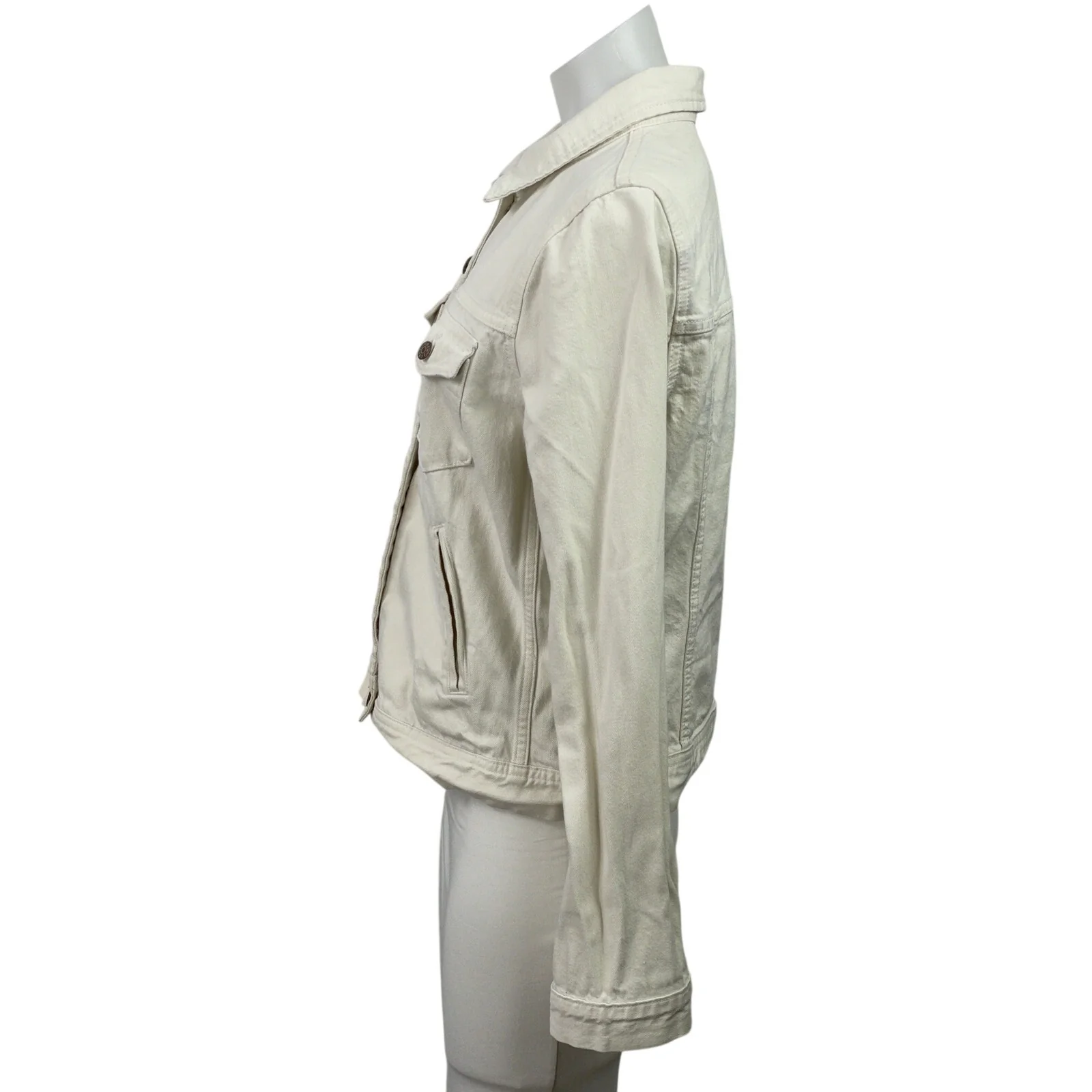 J,Crew Women White Ecru Long Sleeve Button Down Denim Jean Trucker Jacket Size M - Image 2