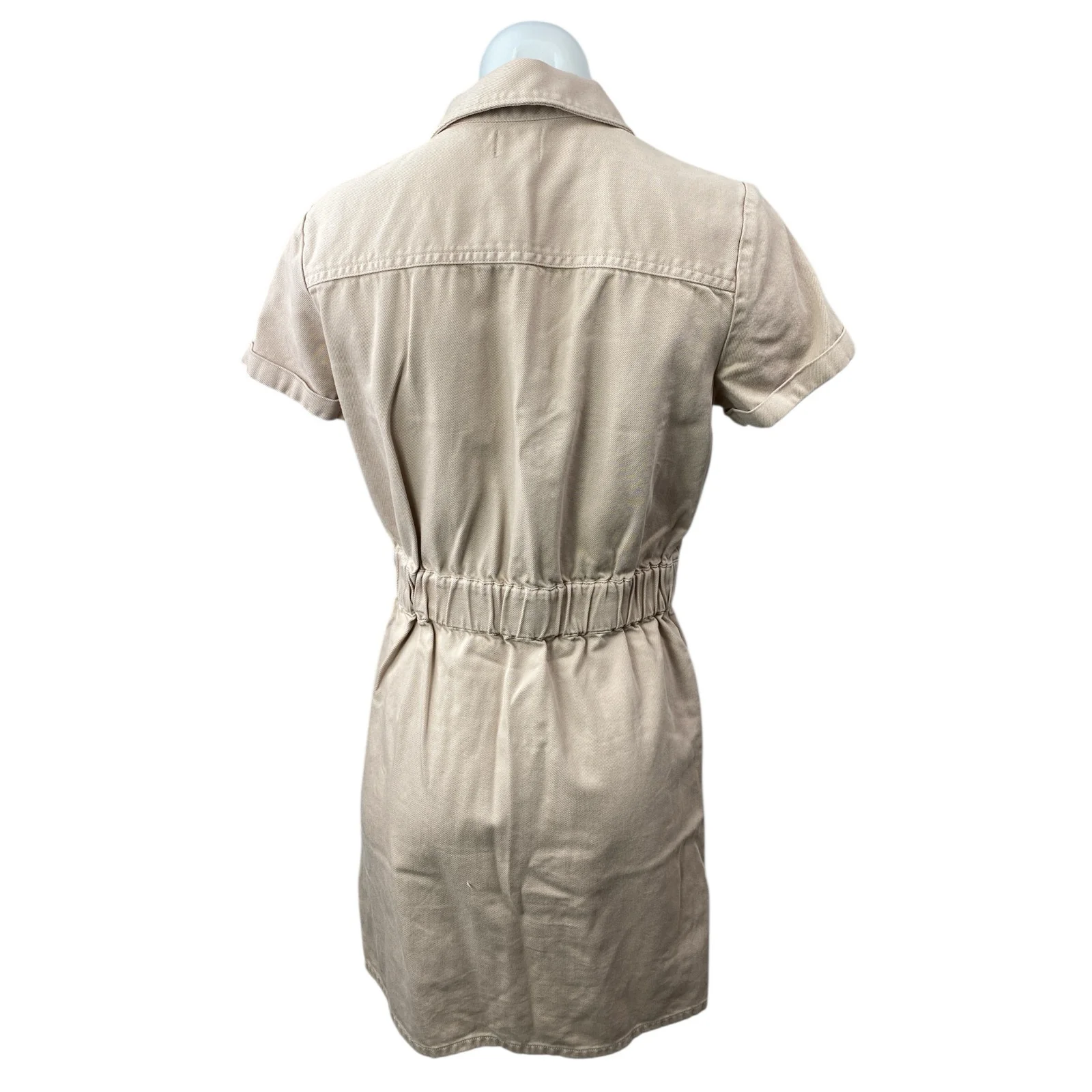 J.Crew Women's Beige Collared Short Sleeve Zip Mini Utility Shirt Dress Size 4 - Image 2