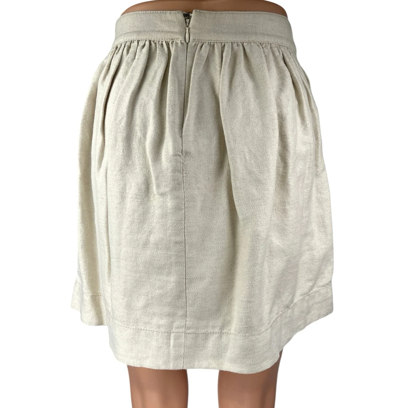 J.Crew Women's Beige Linen Bow Tie Lightweight Mini Flared A-Line Skirt Size XS - Image 3