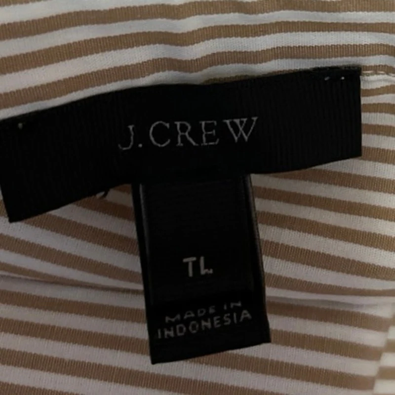 J.Crew Women's Beige White Long Sleeve Tie Waist Wrap Blouse Top Size L Tall - Image 3