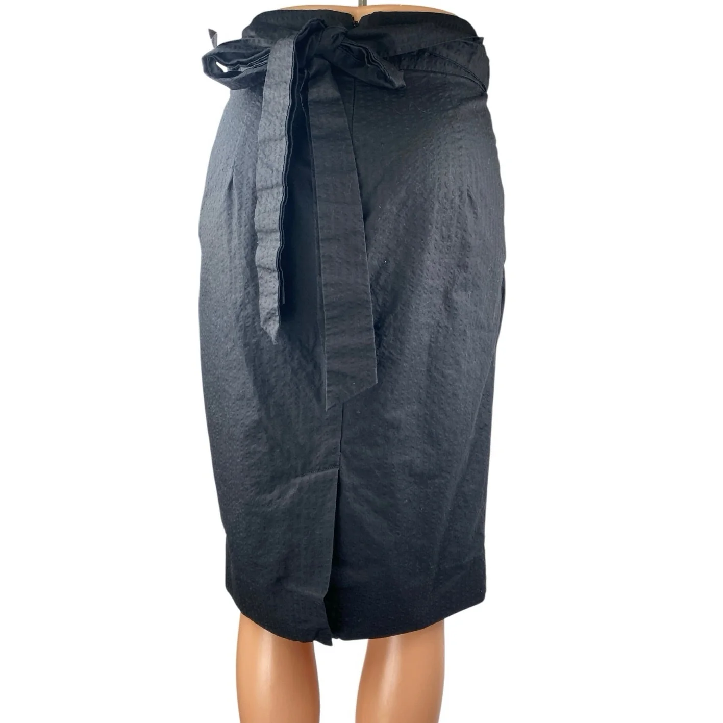 J.Crew Women's Black Pleated Tie Waist Knee Length Straight Pencil Skirt Size 0 - Image 3