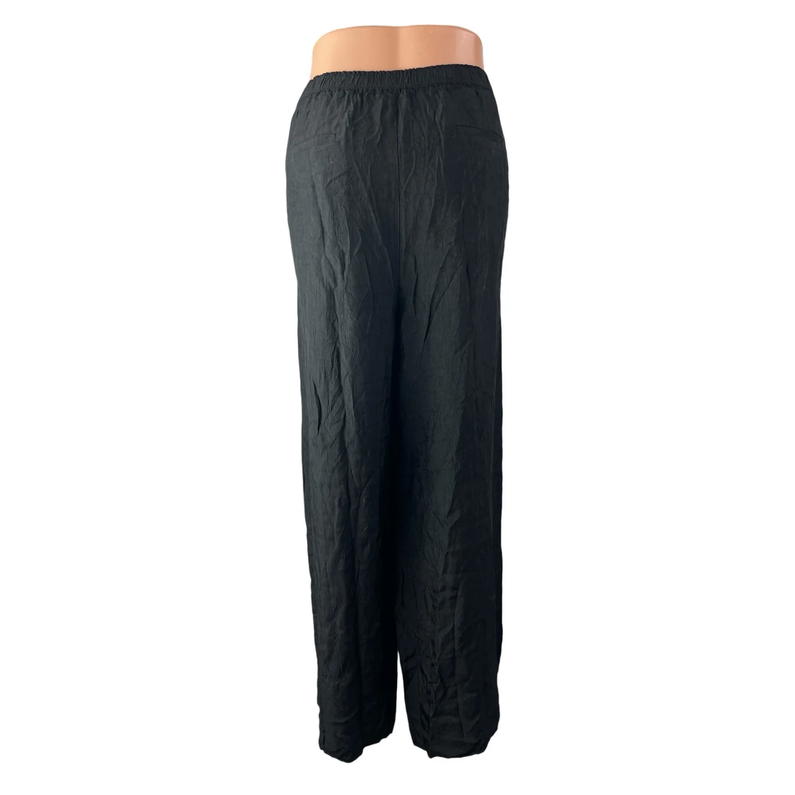 J.Crew Women's Black Pull On High Waisted Wide Leg Baggy Trousers Pants Size L - Image 3
