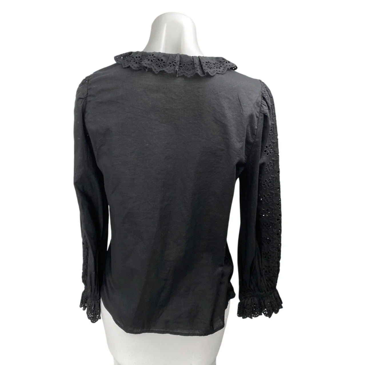 J.Crew Women's Black Ruffle Long Sleeve Button Down Shirt Blouse Top Size S - Image 2