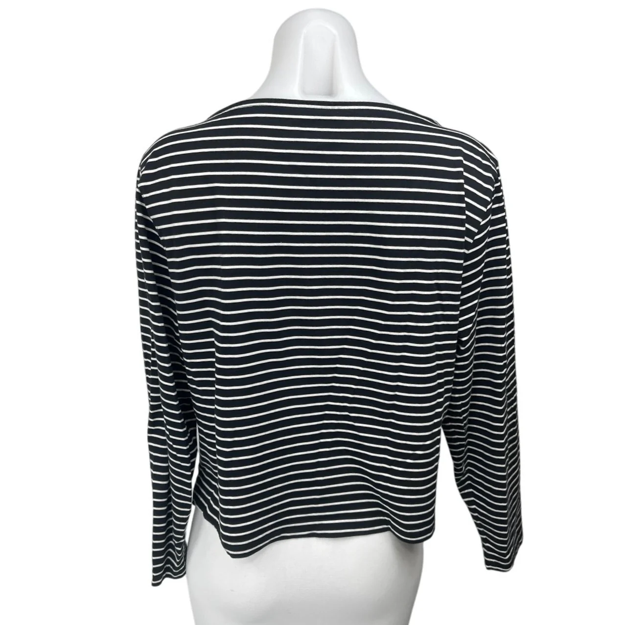 J.Crew Women's Black Striped Knit Boat Neck Long Sleeve Pullover Sweater Top L - Image 2