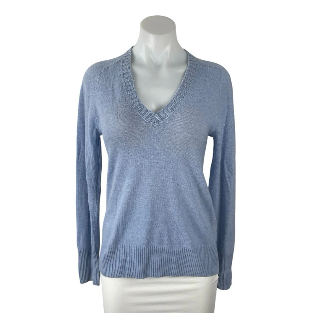 J.Crew Women's Blue Cashmere V Neck Knit Long Sleeve Pullover Sweater Top Size S