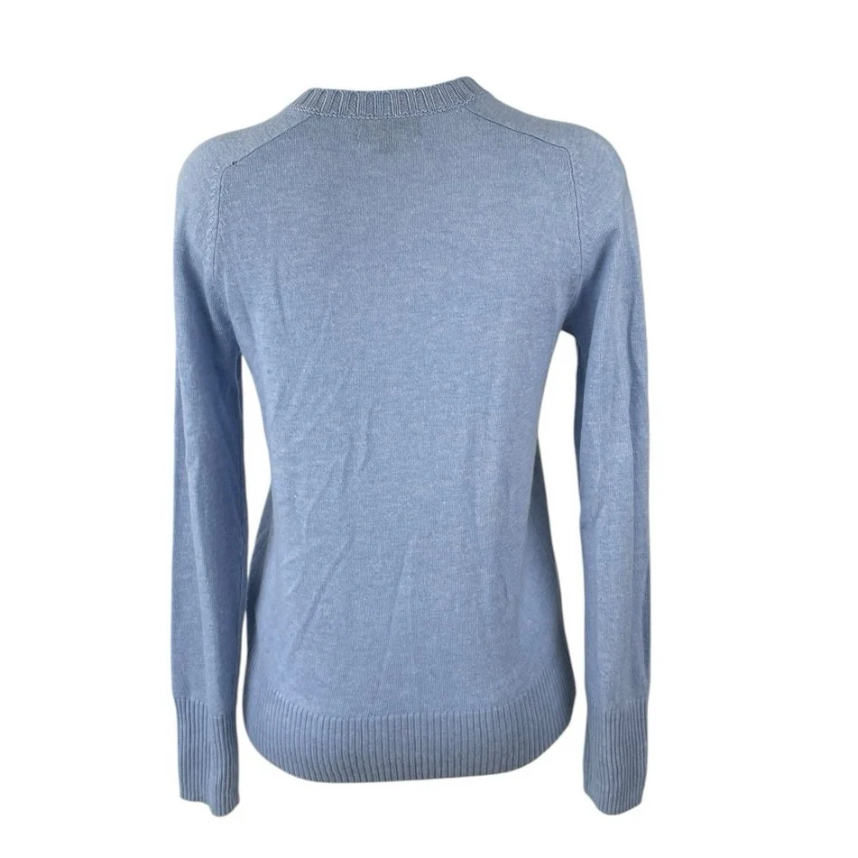 J.Crew Women's Blue Cashmere V Neck Knit Long Sleeve Pullover Sweater Top Size S - Image 3