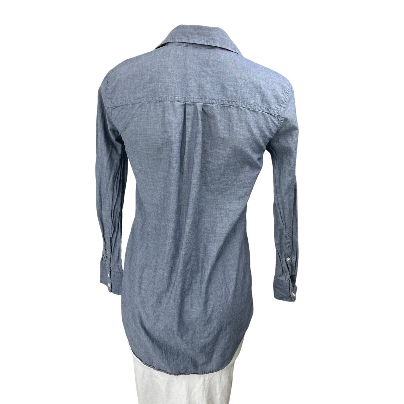 J.Crew Women's Blue Chambray Button Front Long Sleeve Tunic Shirt Top Size XXS - Image 2