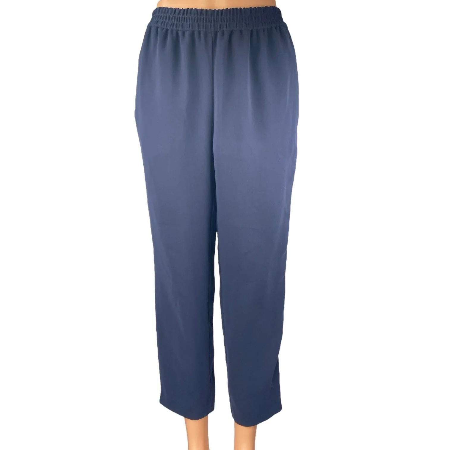 J.Crew Women's Blue White Straight Tapered Leg High Rise Trousers Track Pants 4 - Image 2