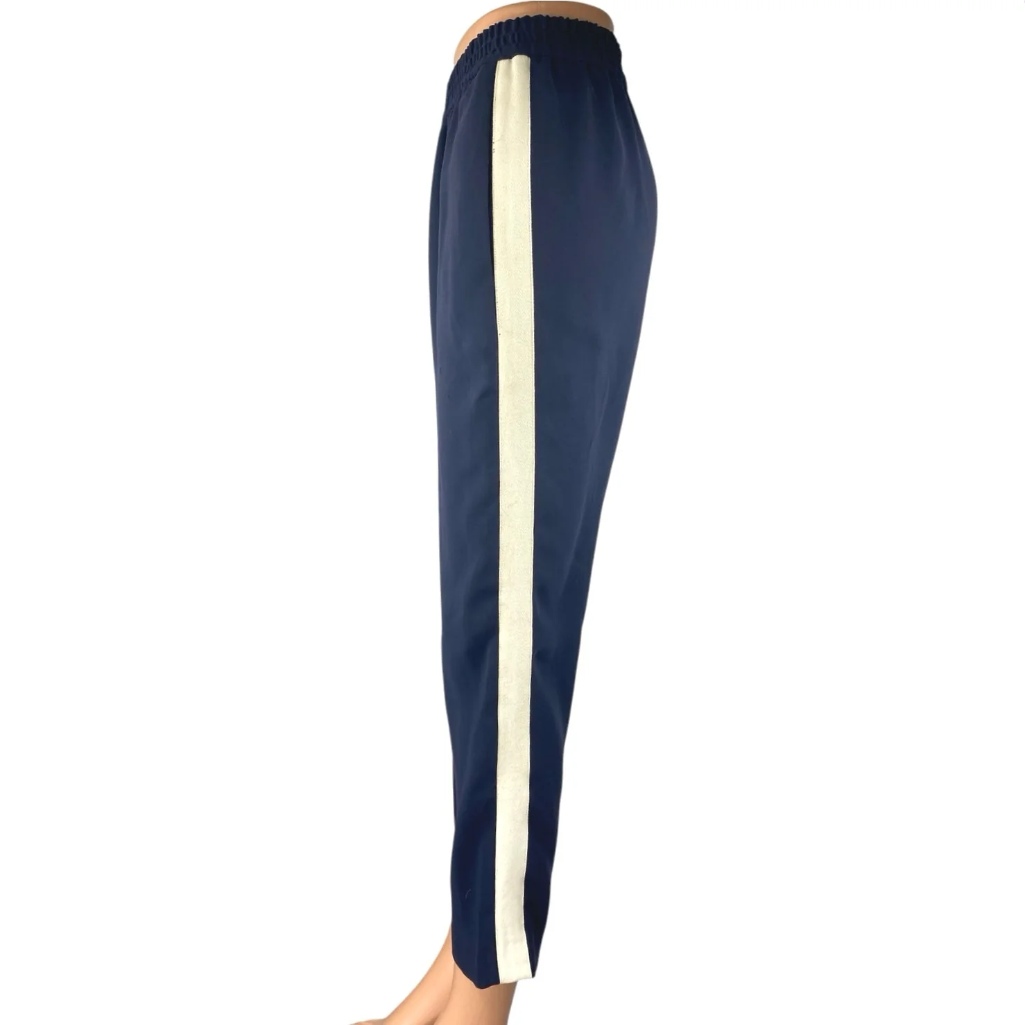 J.Crew Women's Blue White Straight Tapered Leg High Rise Trousers Track Pants 4 - Image 3