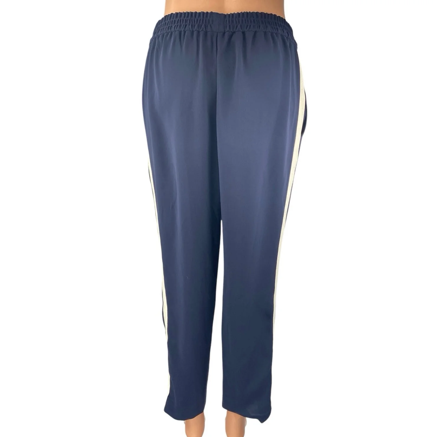 J.Crew Women's Blue White Straight Tapered Leg High Rise Trousers Track Pants 4 - Image 4