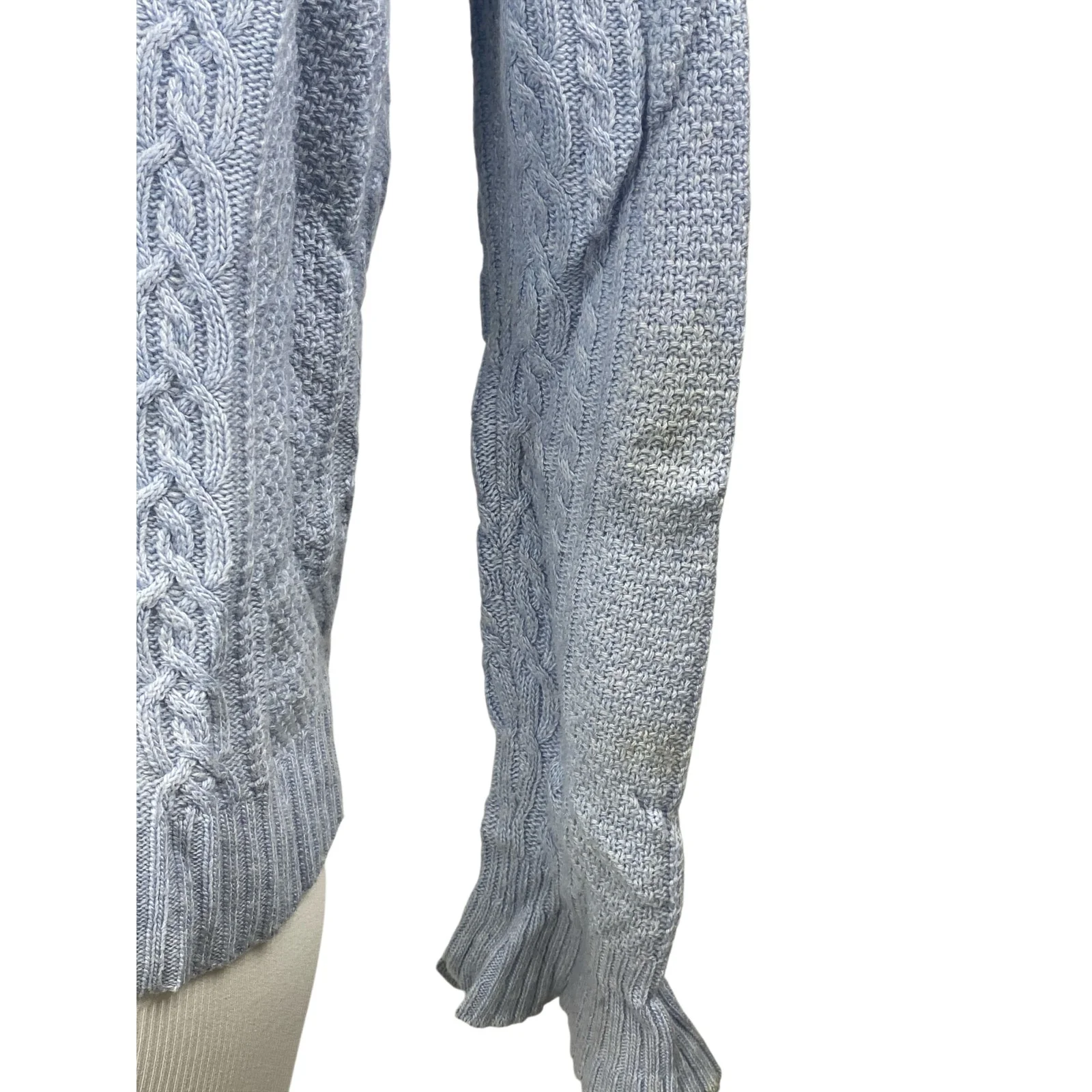 J.Crew Women's Blue Wool Cable Knit Bell Long Sleeve Crewneck Sweater Top Size S - Image 5