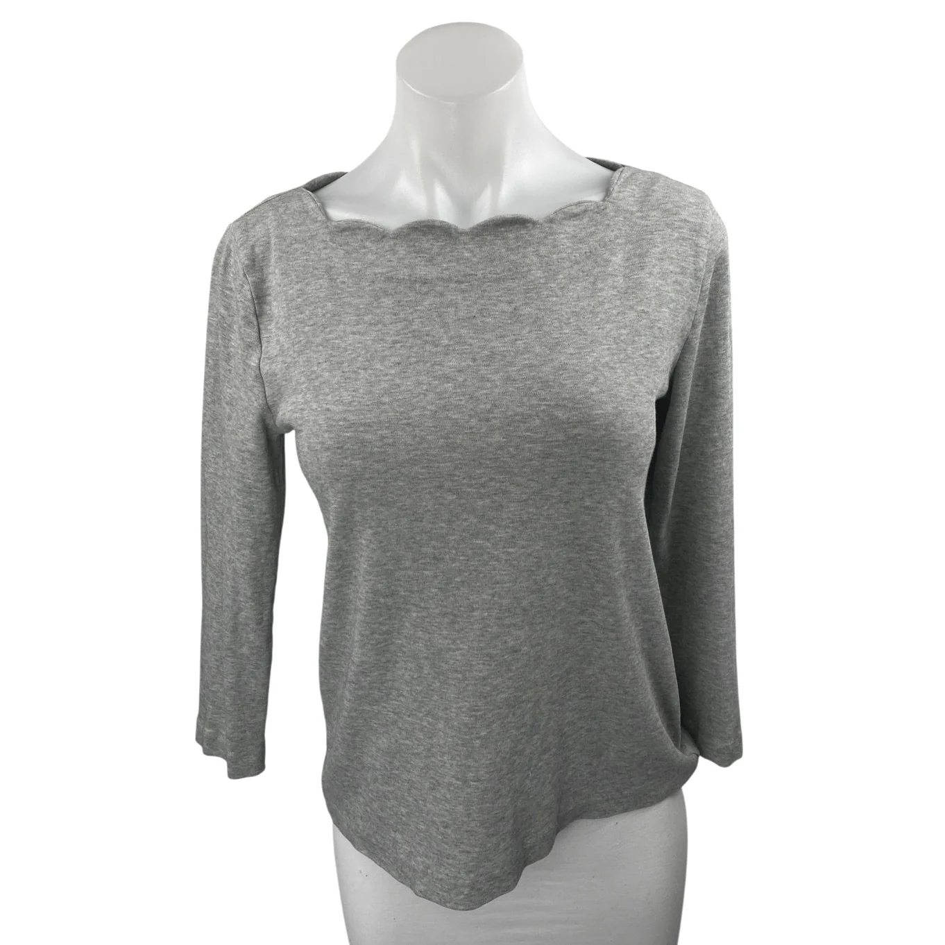 J.Crew Women's Gray Scalloped Square Neck Long Sleeve Knit Shirt Sweater Top S