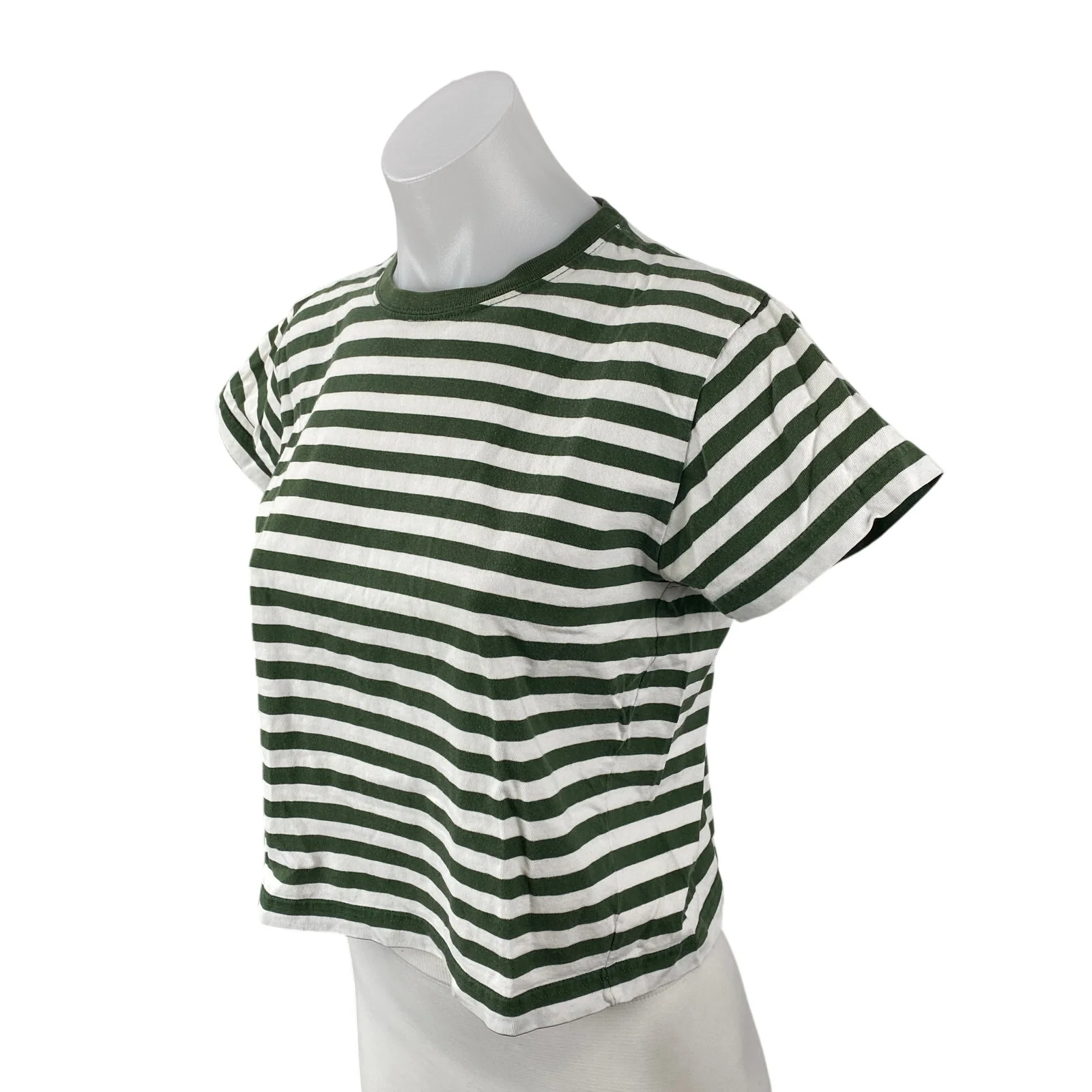 J.Crew Women's Green White Striped Short Sleeve Crew Neck T Shirt Tee Top Size S - Image 3