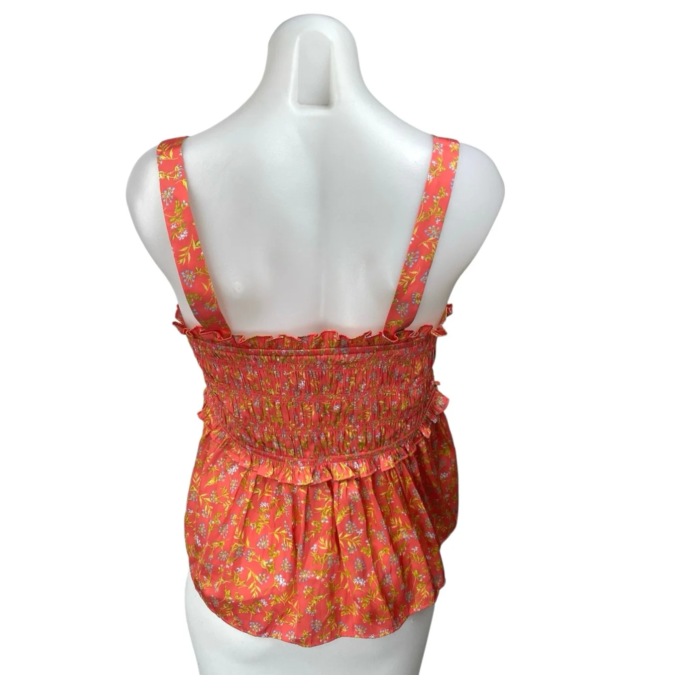 J. Crew Women's Orange Floral Ruffle Smocked Sleeveless Peplum Crop Tank Top XL - Image 2