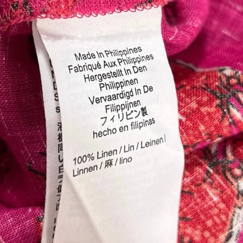 J.Crew Women's Pink 100% Linen Crab Print Wide Leg Tie Waist Trousers Pants Sz 2 - Image 6