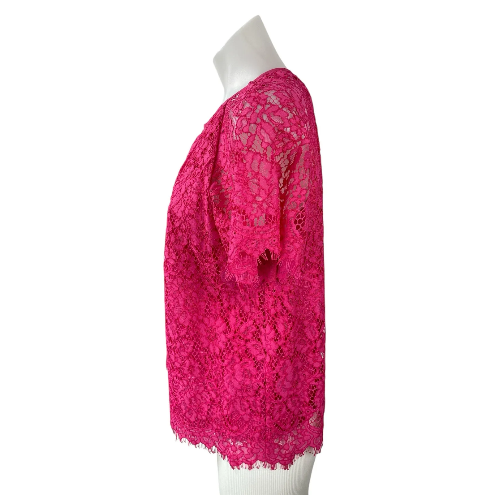 J.Crew Women's Pink Floral Lace Keyhole Round Neck Short Sleeve Blouse Top Sz S - Image 3