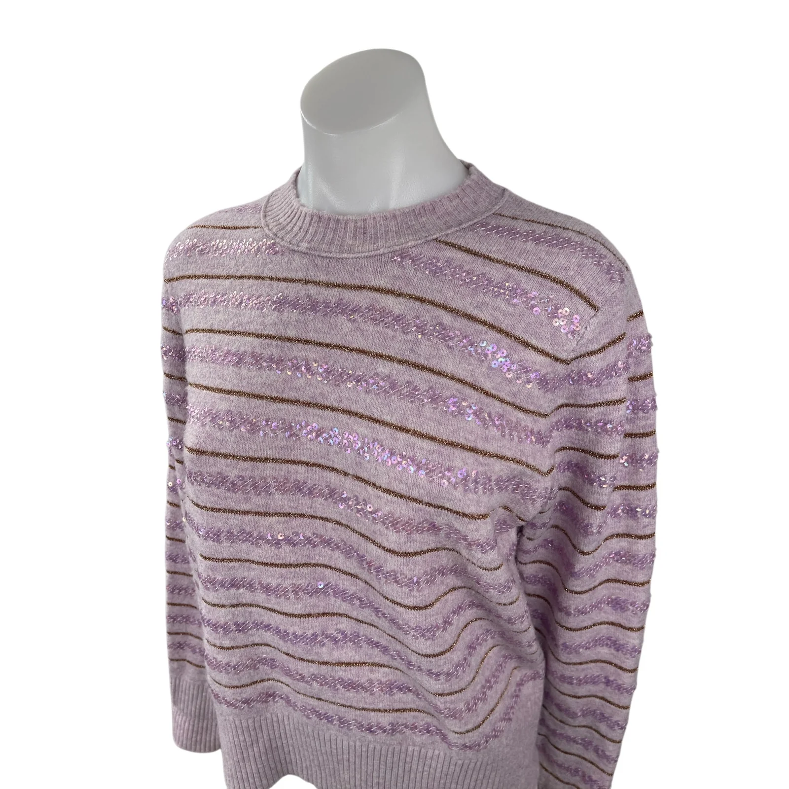 J.Crew Womens Purple Lilac Sequin Striped Knit Long Sleeve Sweater Top Size S - Image 3