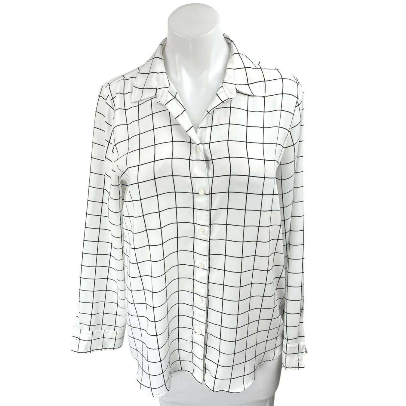 J.Crew Women's White Plaid Checkered Long Sleeve Collar Button Up Shirt Top Sz S
