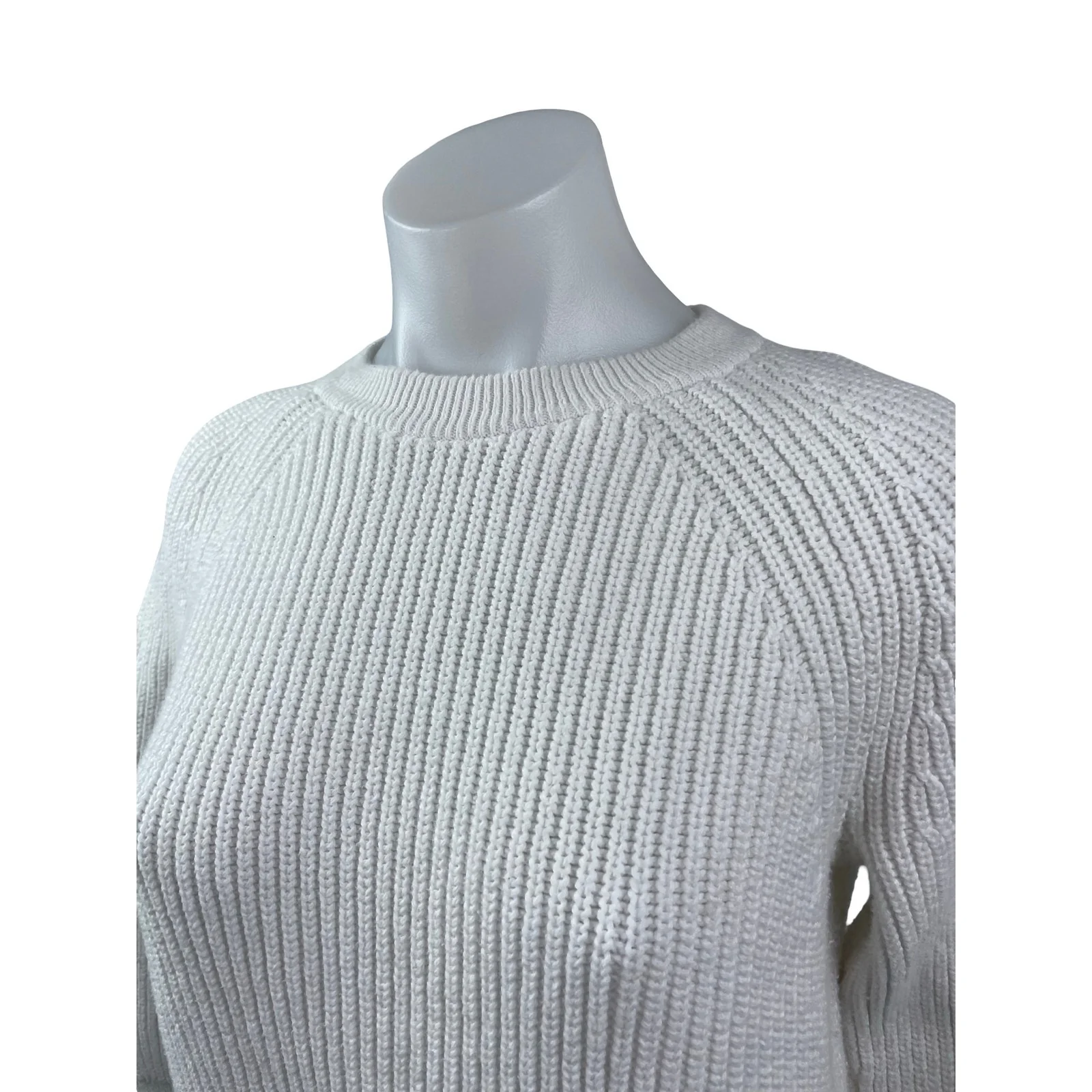 J.Crew Women's White Ribbed Knit Crew Neck Long Balloon Sleeve Sweater Top XS - Image 3
