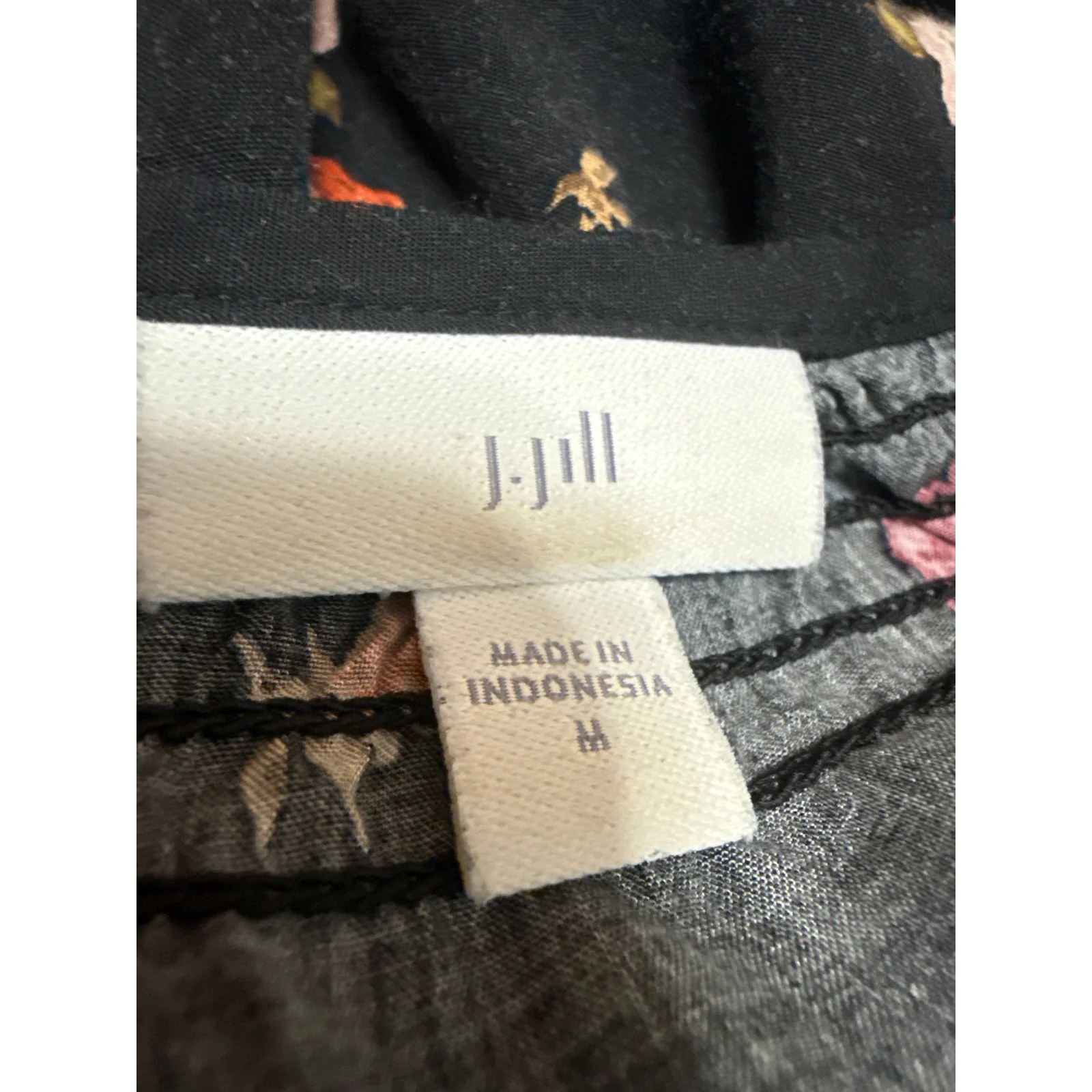 J.Jill Black Floral Smocked  Long Sleeve Button Down Mini Tunic Shirt Dress Sz M - Image 4
