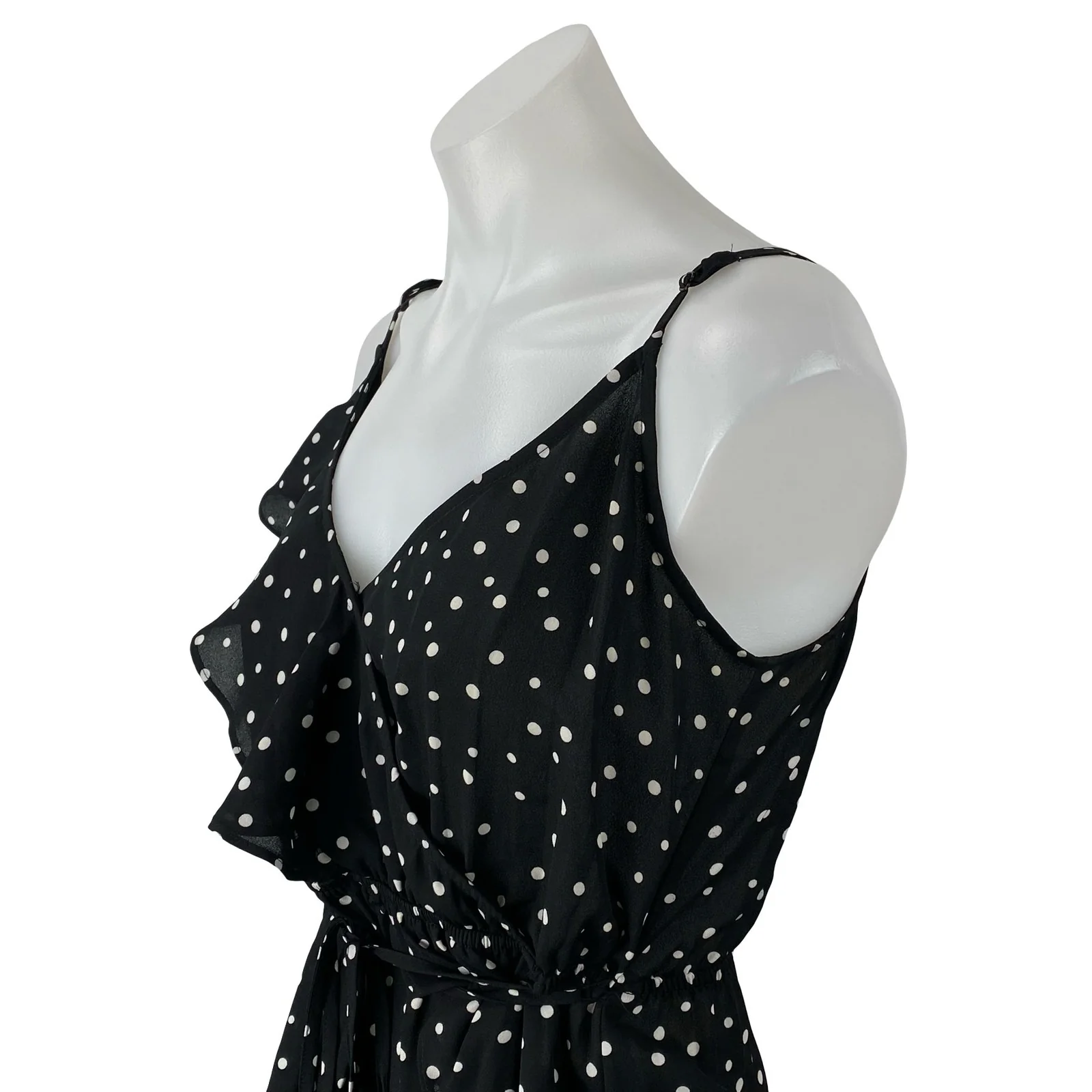 JACK by BB Dakota Black Polka Dots Sleeveless Ruffle Wrap Peplum Blouse Top S - Image 2