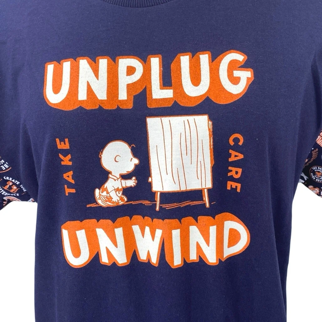 Jack & Jones Peanuts Unplug Unwind Men's Blue Short Sleeve Tee T-Shirt Top Sz L - Image 3