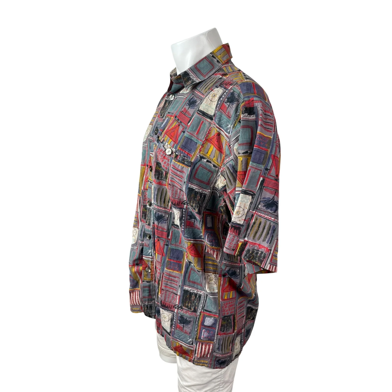 Jack Upson Men's Multicolor Abstract Short Sleeve Button Down Shirt Top Size L - Image 2
