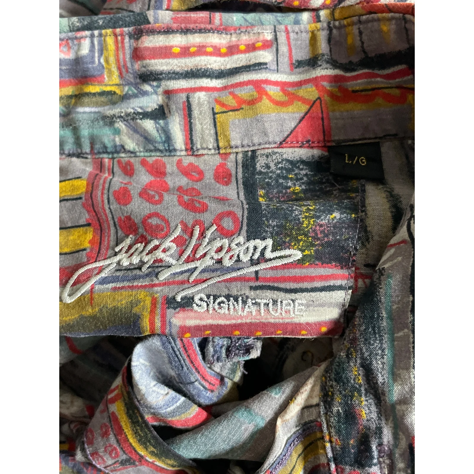 Jack Upson Men's Multicolor Abstract Short Sleeve Button Down Shirt Top Size L - Image 5