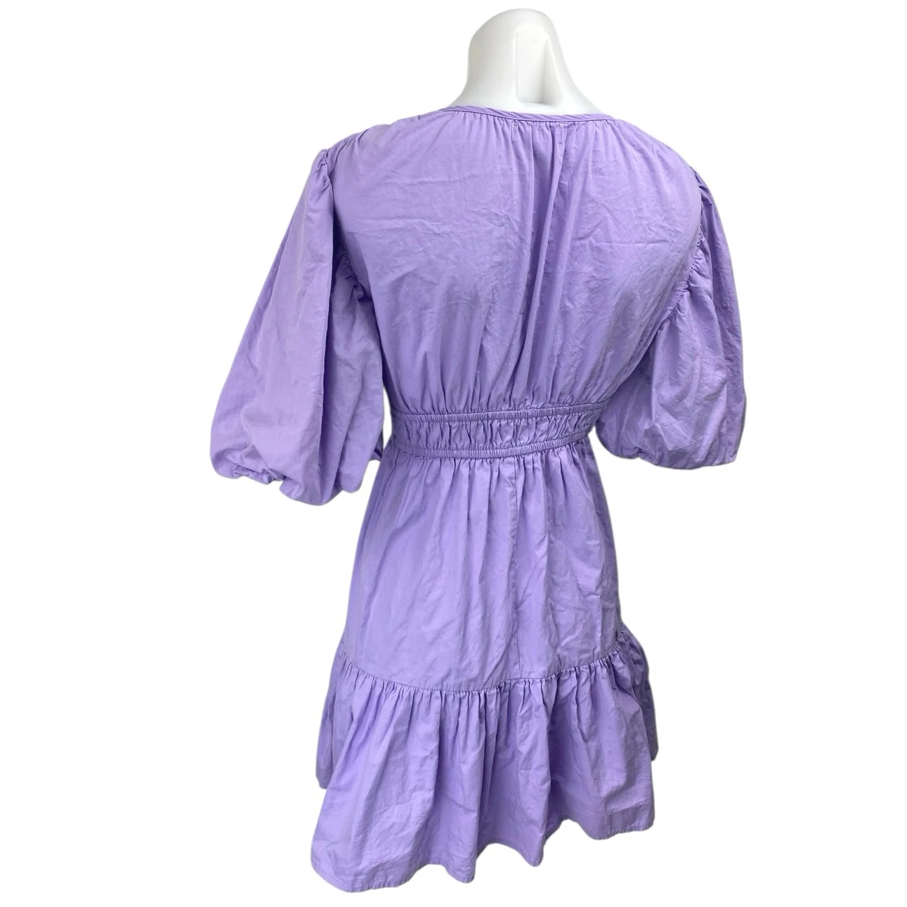 Japna Purple Short Puff Sleeve V-neck Smocked Tiered Mini Fit & Flare Dress M - Image 2