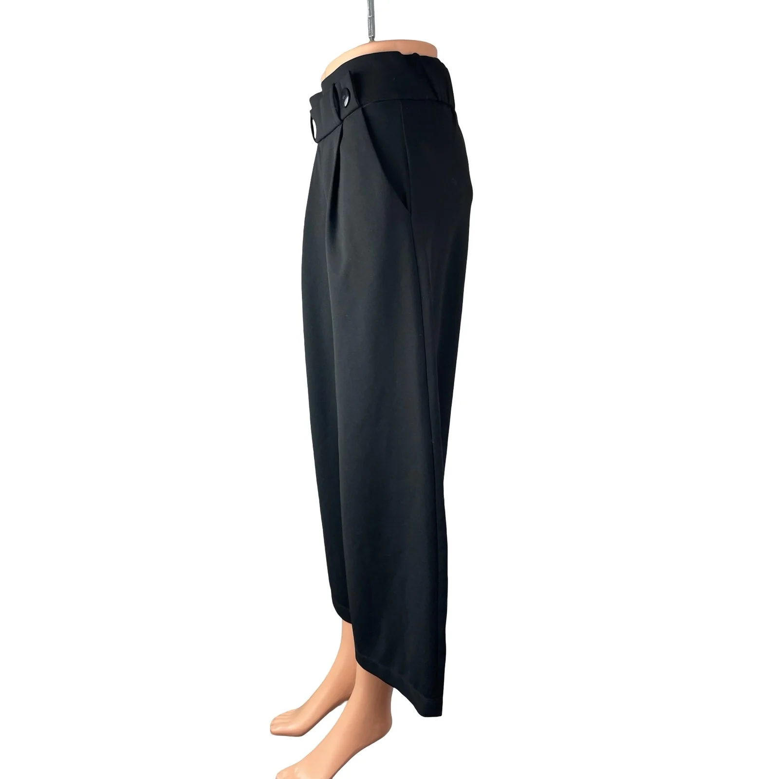 JAQUELINE de YONG Womens Black High Rise Pleated Flare Wide Leg Trousers Pants S - Image 2