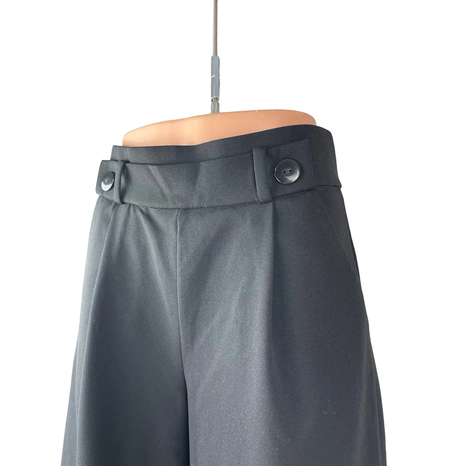 JAQUELINE de YONG Womens Black High Rise Pleated Flare Wide Leg Trousers Pants S - Image 3