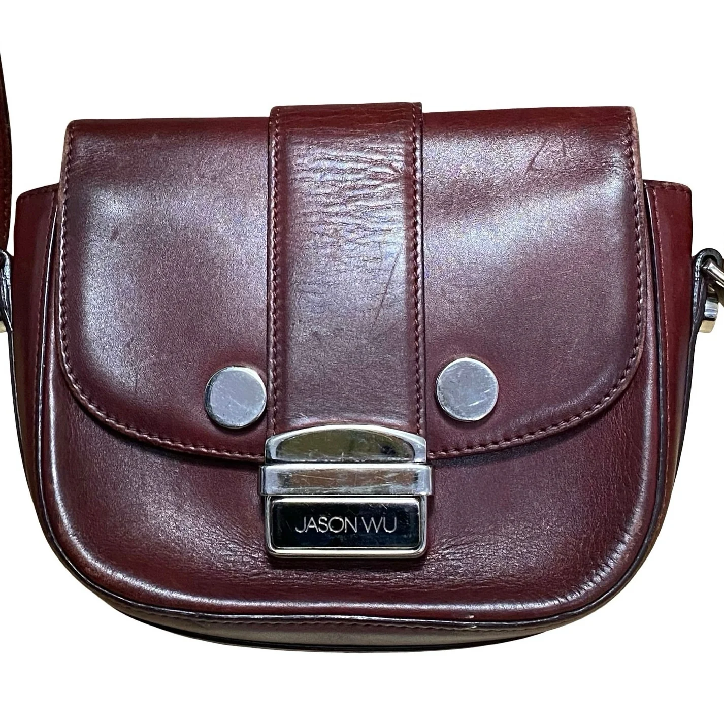 Jason Wu Burgundy Red Leather Crossbody Shoulder Flap Satchel Purse Handbag OS - Image 2