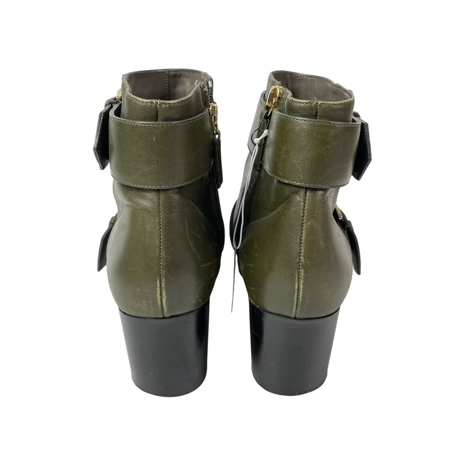 Jason Wu Green Double Buckle Strap Pointed Toe Block Heel Ankle Booties Size 9.5 - Image 3