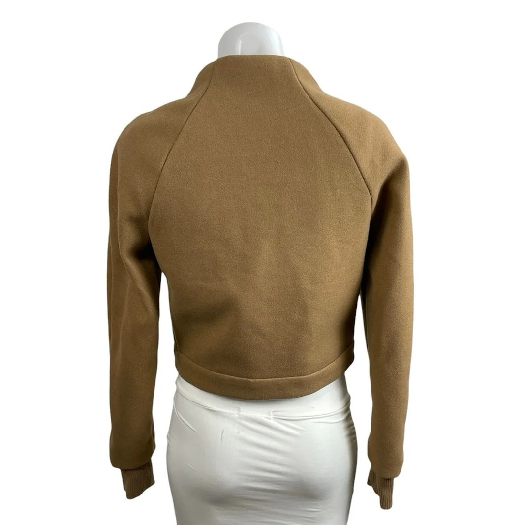 Jason Wu Women's Brown Mock Neck Long Sleeve Zip Snap Crop Bomber Coat Jacket XS - Image 3