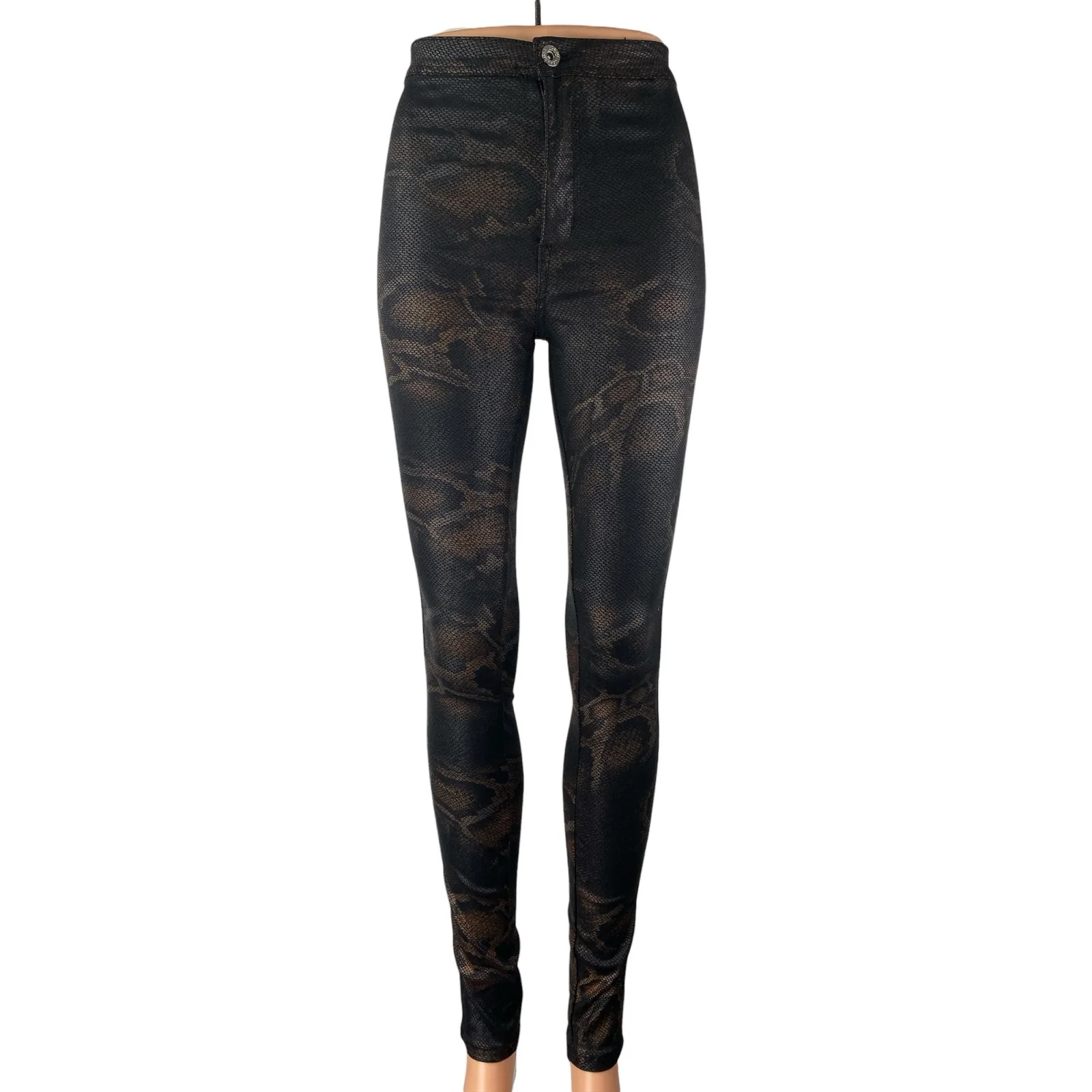 JC & JQ Women's Black Snakeskin High Waist Jean-ish Leggings Skinny Pants Size S