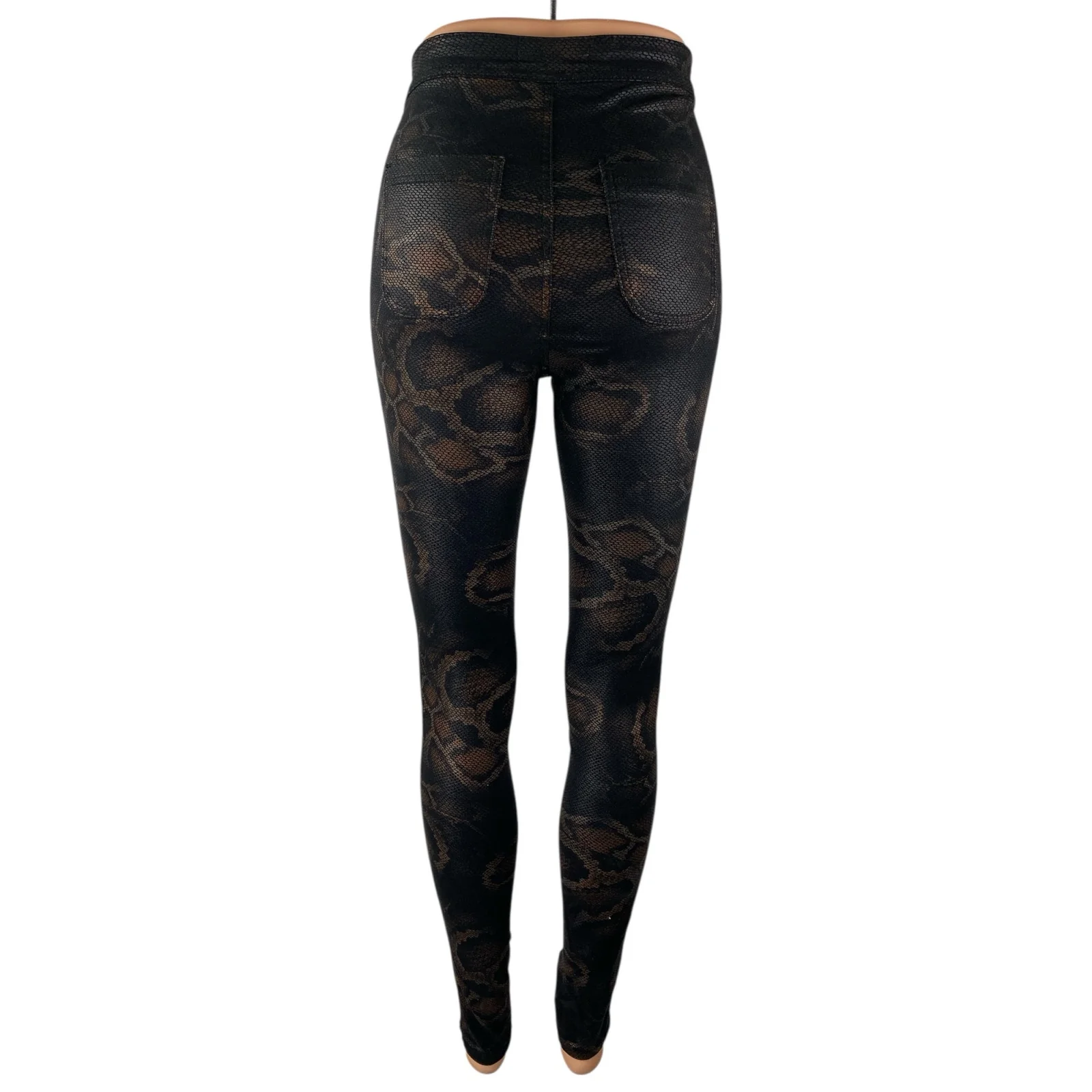 JC & JQ Women's Black Snakeskin High Waist Jean-ish Leggings Skinny Pants Size S - Image 2