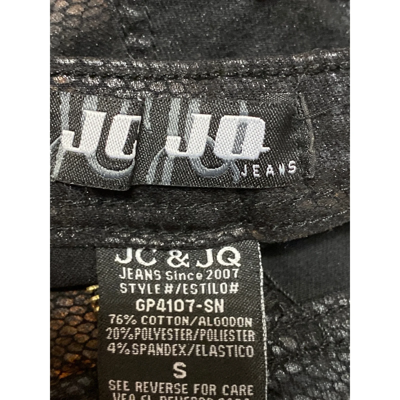 JC & JQ Women's Black Snakeskin High Waist Jean-ish Leggings Skinny Pants Size S - Image 3