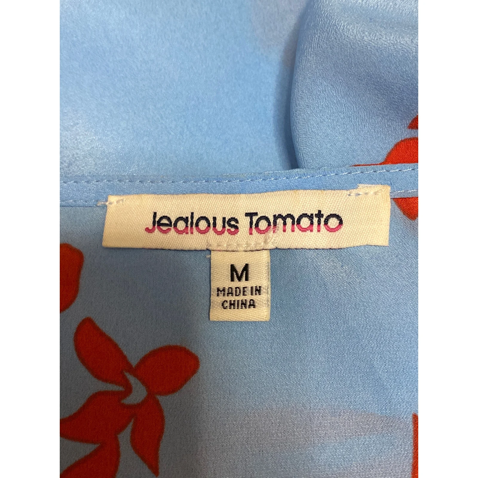 Jealous Tomato Blue Red Floral Long Balloon Sleeve Peplum Wrap Blouse Top Size M - Image 5