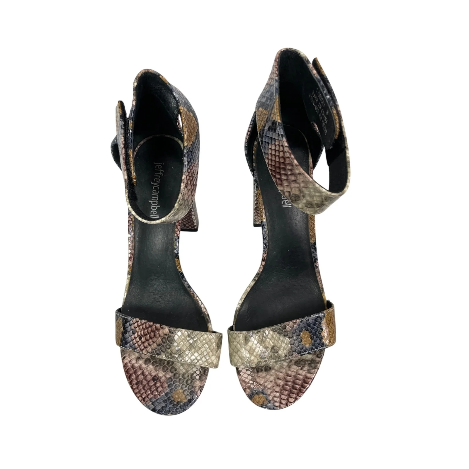 Jeffrey Campbell Lindsay Snakeskin Block Heels Open Toe Strappy Heels Sandals 8 - Image 2
