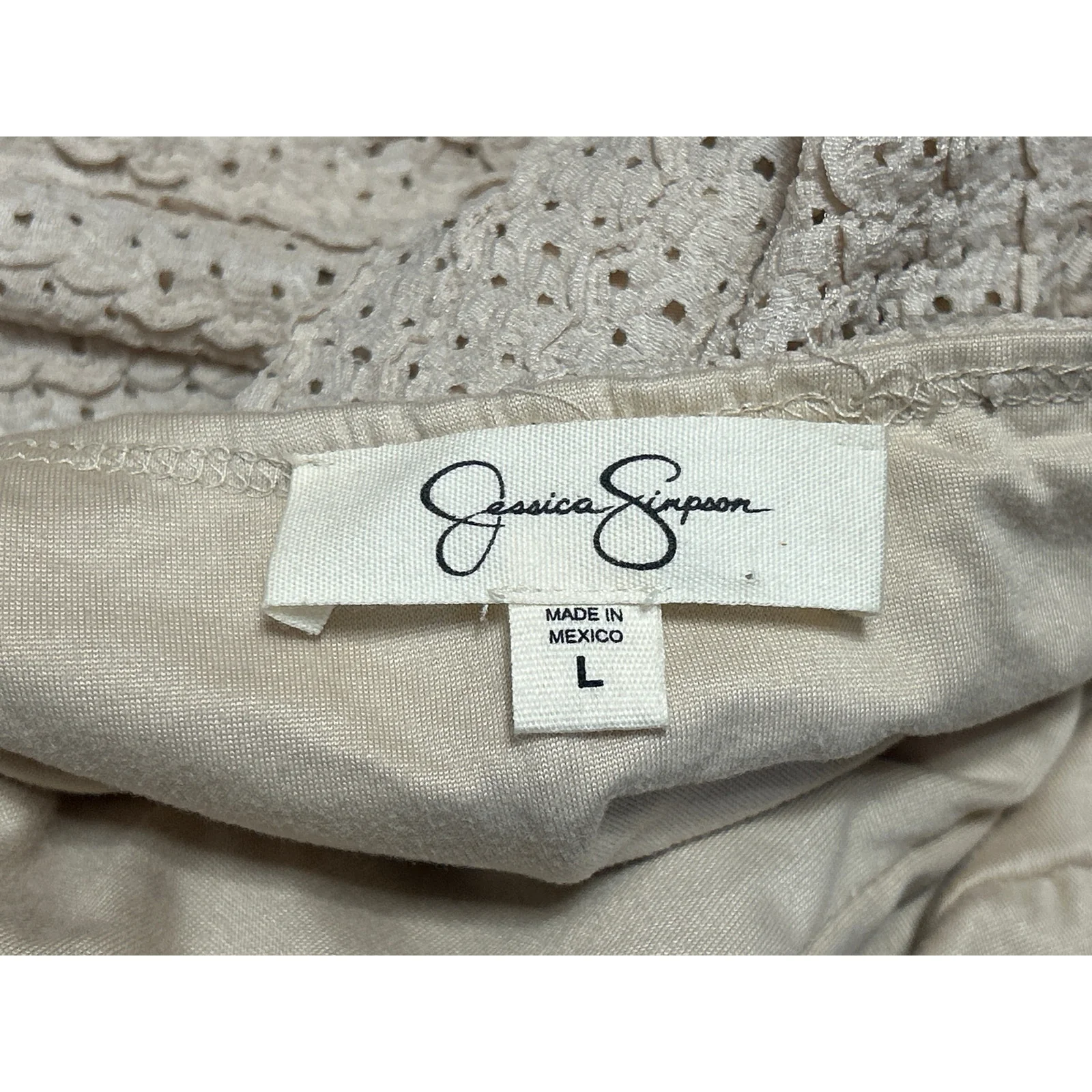 Jessica Simpson Beige Sleeveless Eyelet Knit V Neck Cami Tank Midi Dress Size L - Image 3