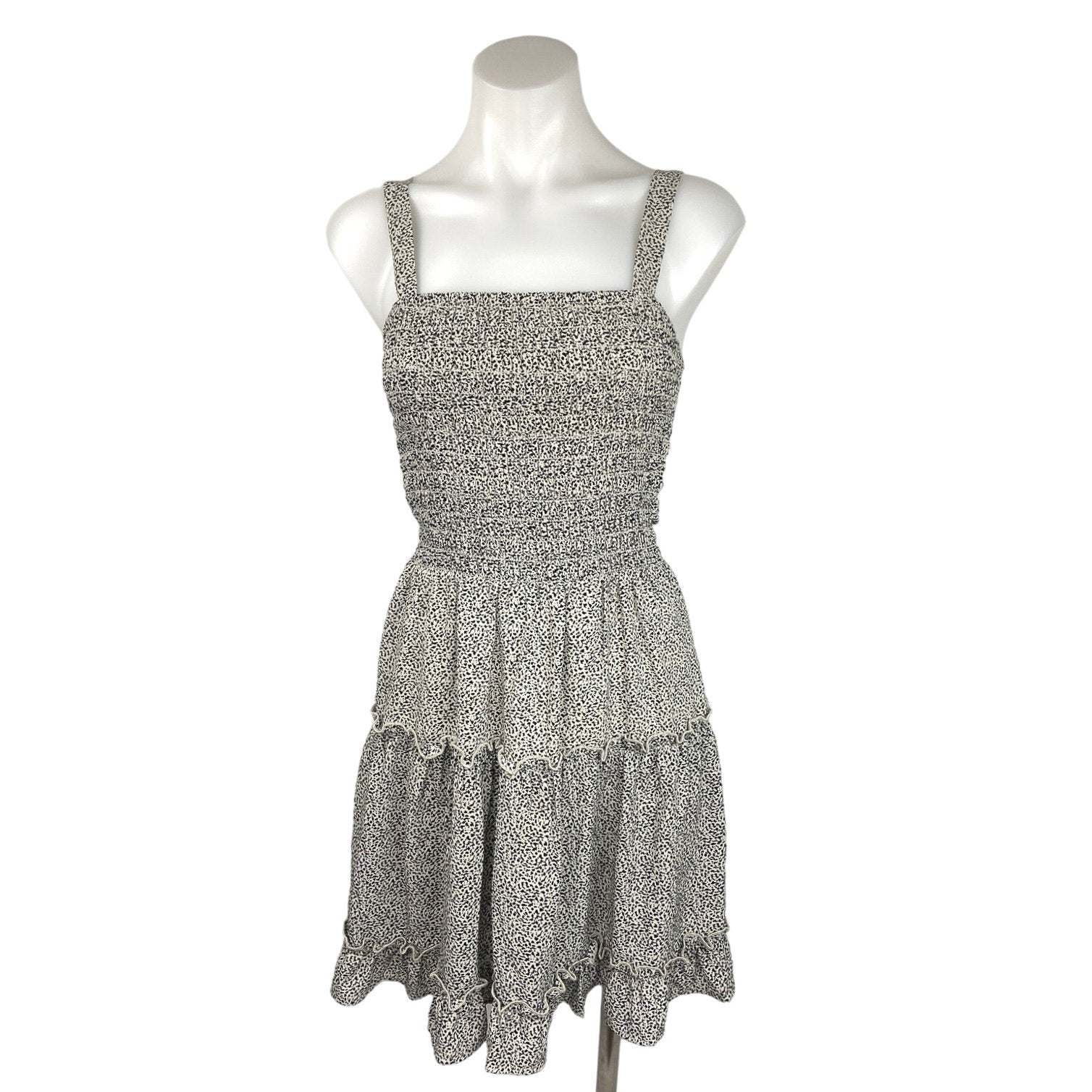 Jessica Simpson Black White Smocked Ruffle Tiered Sleeveless Mini Sundress Sz S