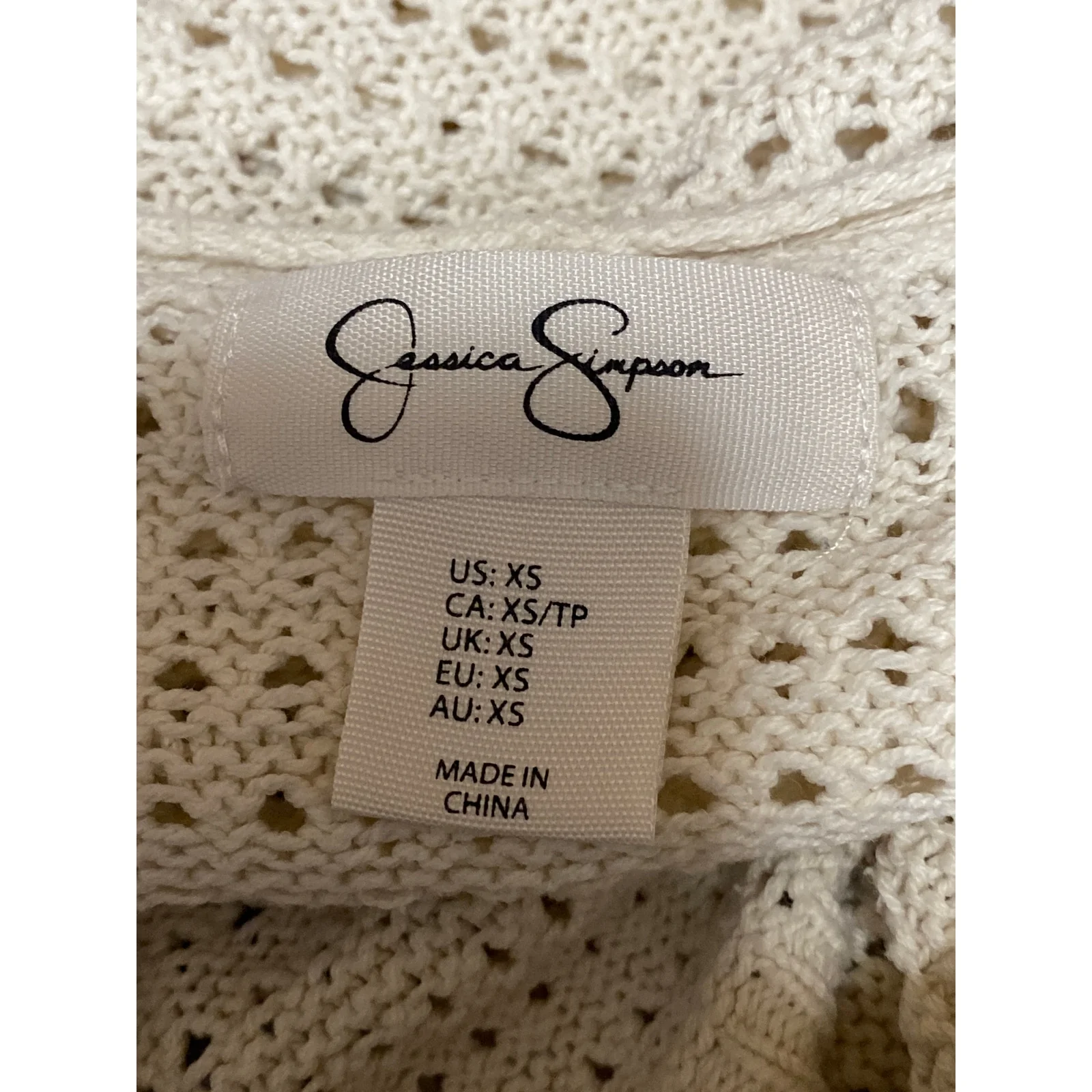 Jessica Simpson Cream Crochet Button Long Sleeve Crop Cardigan Sweater Top Sz XS - Image 3
