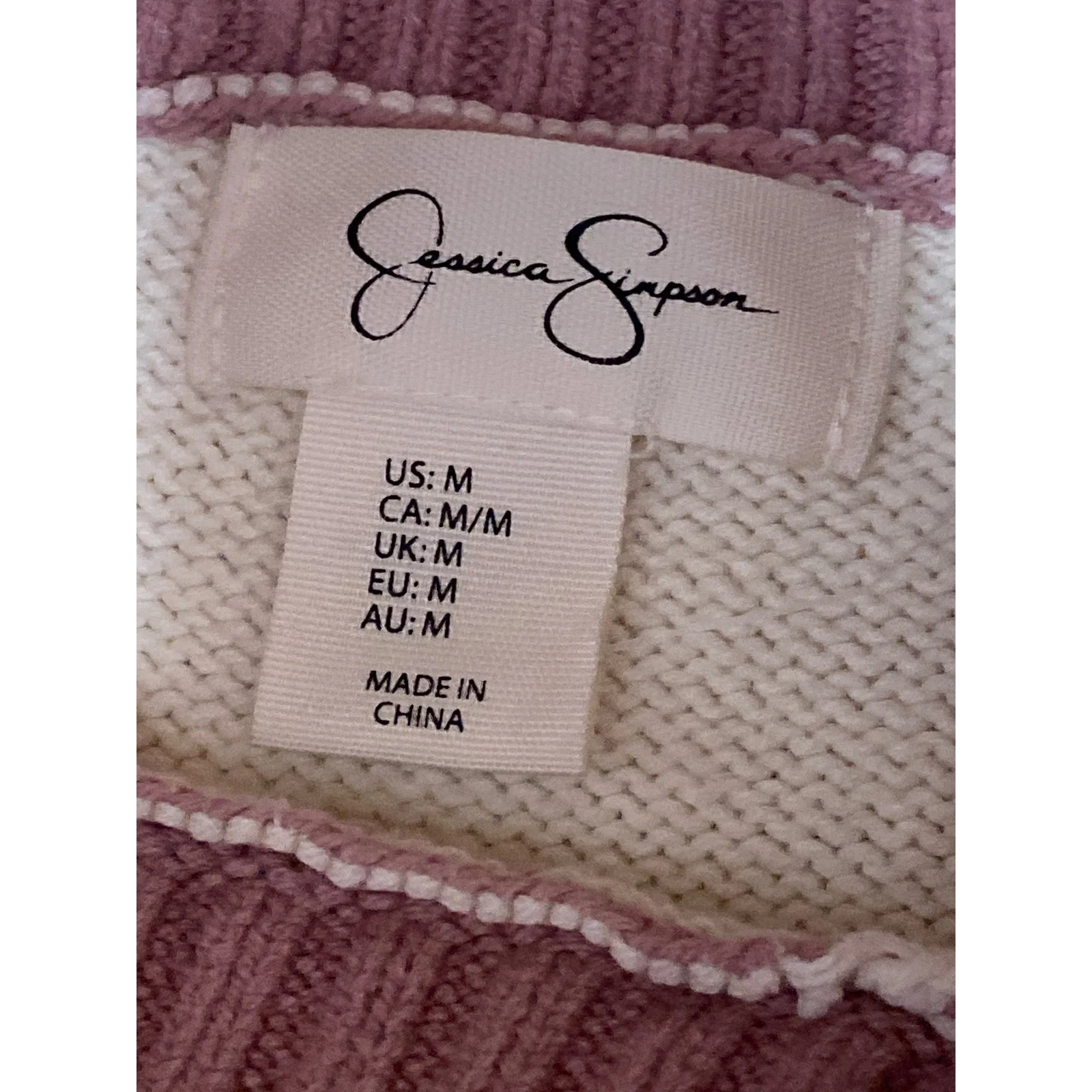 Jessica Simpson Women's Pink White Stripe Long Sleeve Sweatshirt Sweater Top M - Image 5