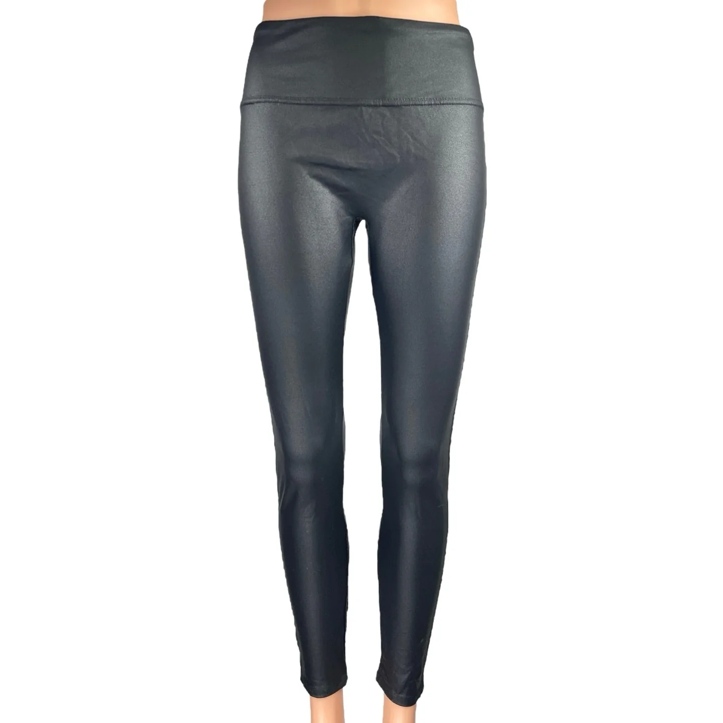 Jimilaka Black Faux Vegan Leather High Waist Skinny Trousers Leggings Pants Sz M