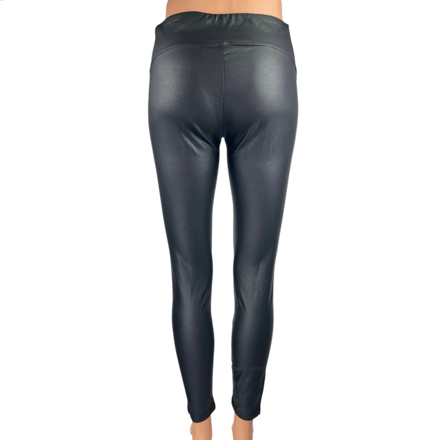 Jimilaka Black Faux Vegan Leather High Waist Skinny Trousers Leggings Pants Sz M - Image 3