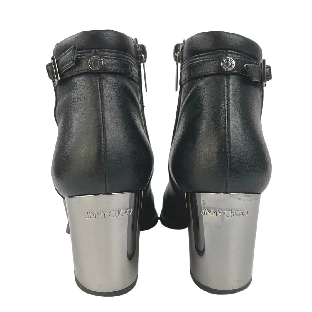Jimmy Choo Method 65 Women's Black Leather Zipper Buckle Ankle Boots Size 5.5 - Image 3