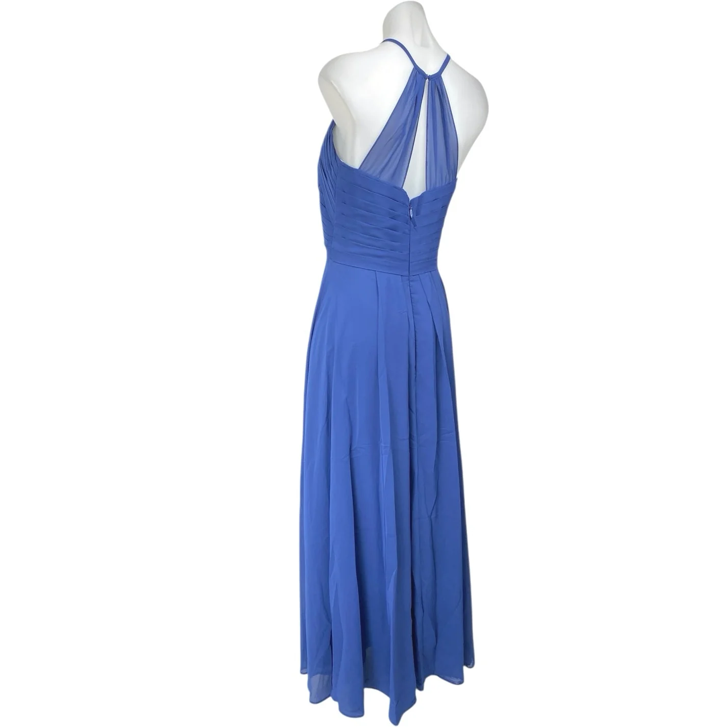 JJ's House Blue Sleeveless Pleated Halter Cami Maxi Bridesmaid A-Line Dress Sz S - Image 2